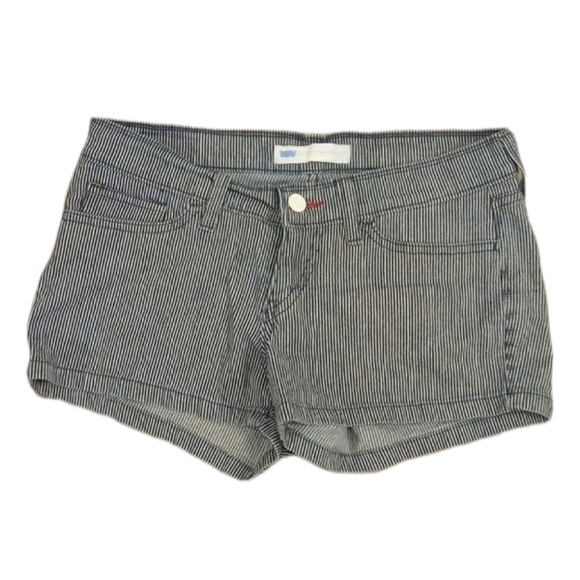 Levi' Strauss Blue and White Pinstriped Denim Shorts Size 5 - Picture 1 of 8